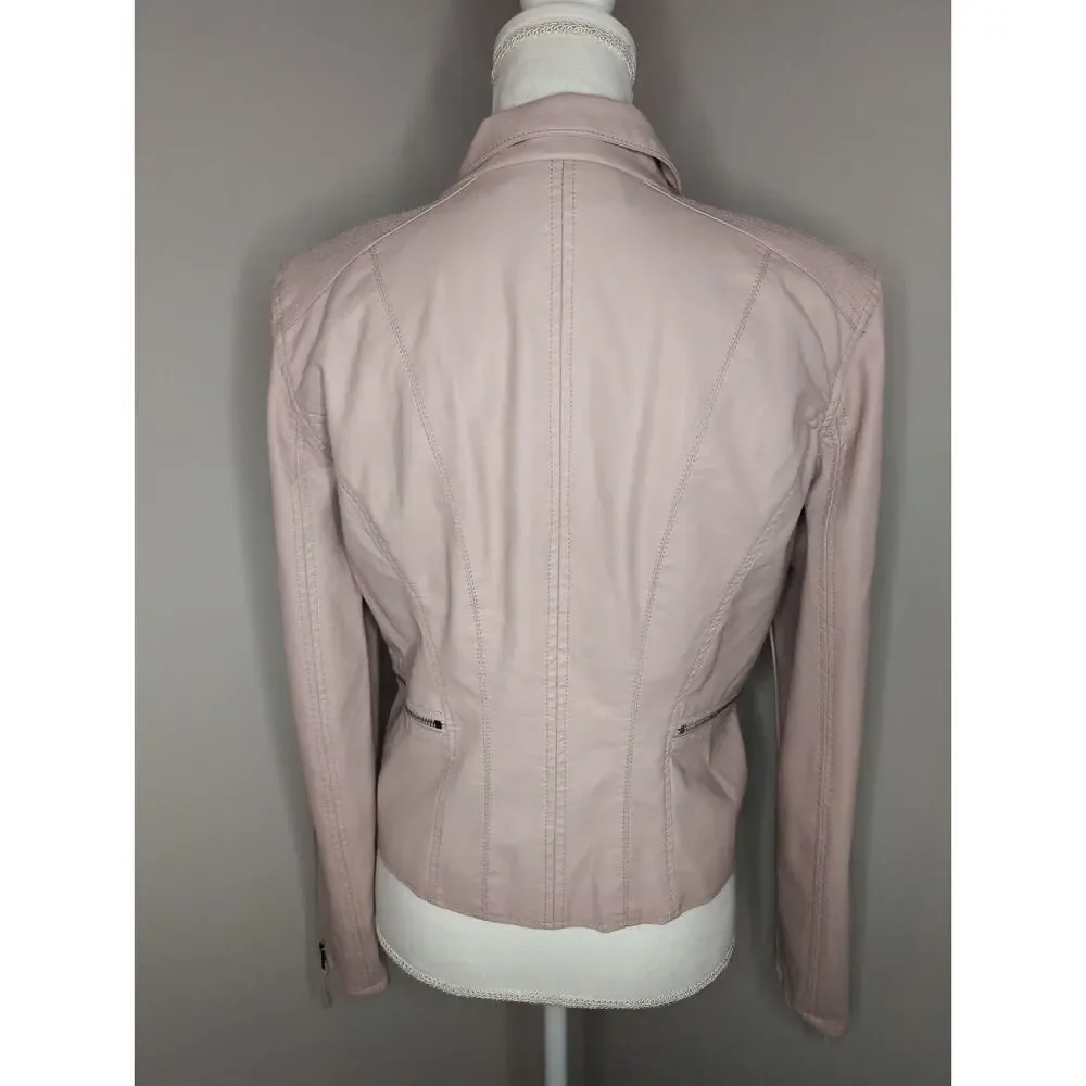 BlankNYC Blush Pink Moto Jacket Faux Leather Biker Minimalist Womens Medium
